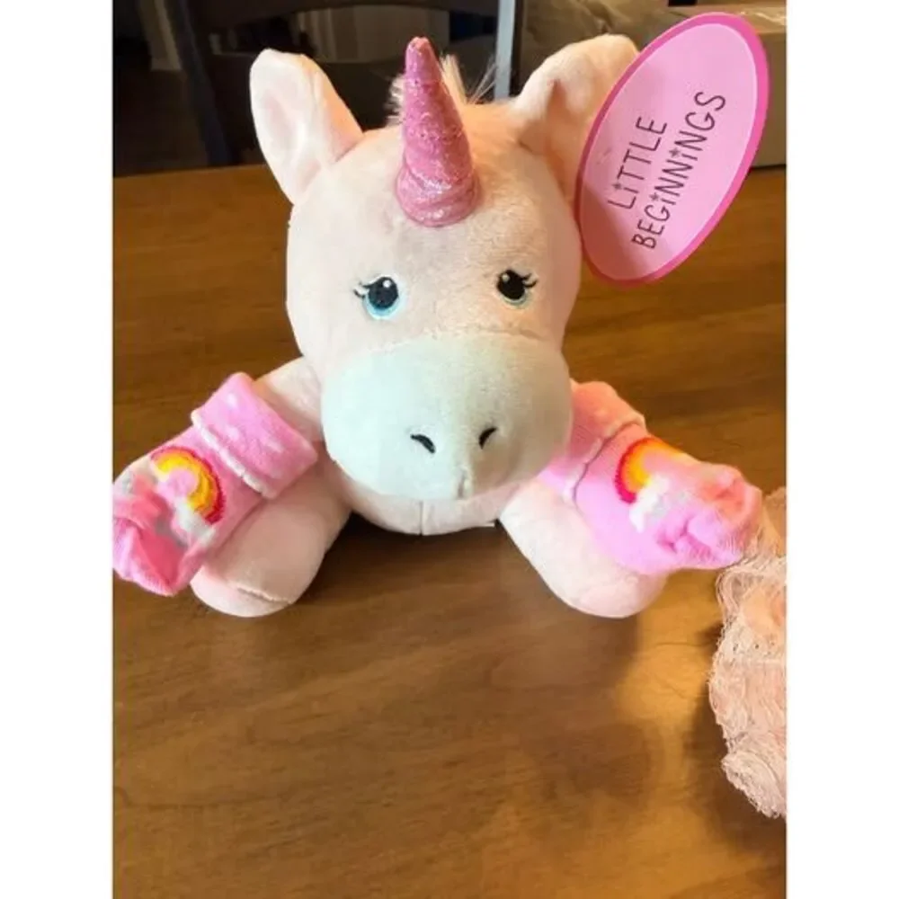 Baby Girl gift Set Headwrap, Diaper cover, rainbow socks and Unicorn Plush NWT